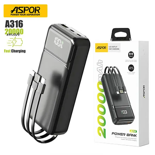 Aspor A316 20000mAh 22.5W Portable Power Bank Best Price in Sri Lanka From Dealhub.lk