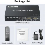 4K 2×4 HDMI Matrix Switch with Optical SPDIF & 3.5mm Audio Extractor (Support 4K@60Hz, HDR, HDCP 2.2) Best Price in Sri Lanka From Dealhub.lk