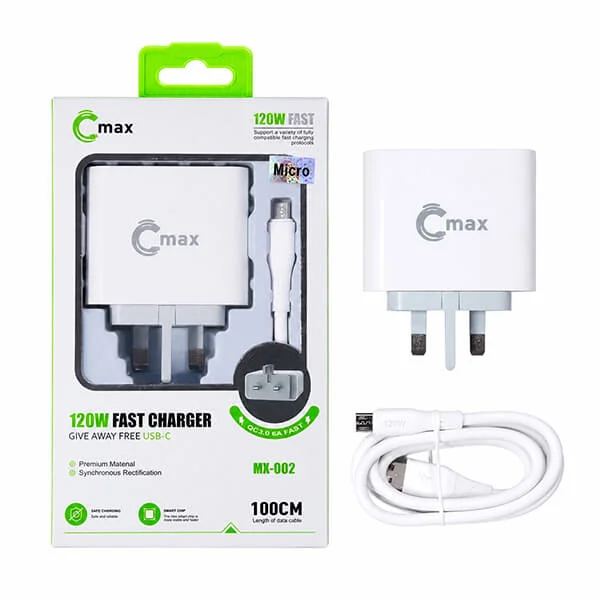 120W Fast Charger with Micro USB Cable QC3.0 6A – C Max MX-002 Best Price in Sri Lanka From Dealhub.lk