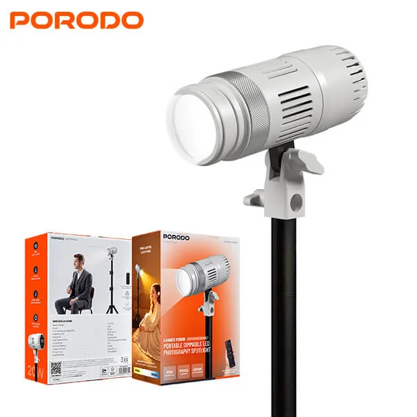 Porodo Cannes Vision LED Photography Spotlight 20W COB, Ra 95+, 10m Remote Best Price in Sri Lanka From Dealhub.lk