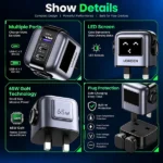 UGREEN 65W UNO RG GaN Fast Charging Adapter – CD361 – 3-Port – LED Display Best Price in Sri Lanka From Dealhub.lk